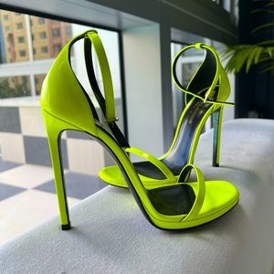 NEW Neon Yellow YSL Saint Laurent Jane Heels Stilettos Sandals 38